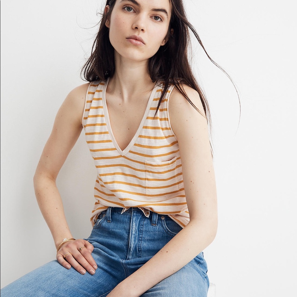 NWOT Madewell Whisper Cotton V-Neck Pocket Tank